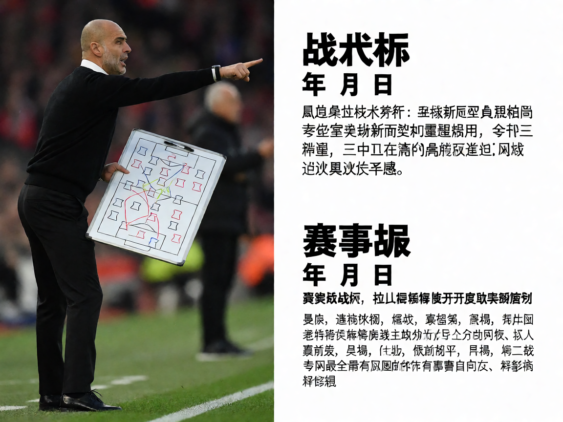 足球教练在场边指挥战术，战术板上画满跑位路线